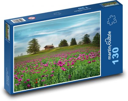 Fialové maky - Puzzle 130 dielikov, rozmer 28,7x20 cm 