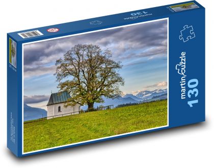 Chapel, tree, mountains - Puzzle 130 pieces, size 28.7x20 cm 