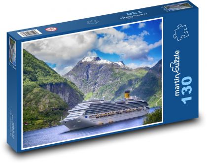 Výletna loď v zálive, Nórsko - Fjordy - Puzzle 130 dielikov, rozmer 28,7x20 cm 