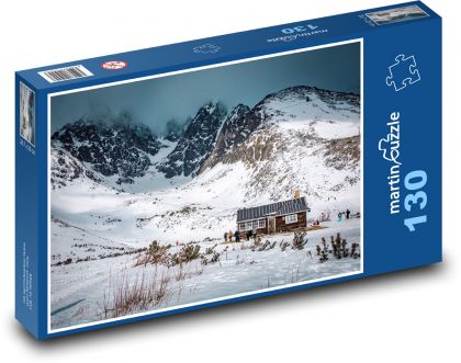 Snow, mountain hut - Puzzle 130 pieces, size 28.7x20 cm 