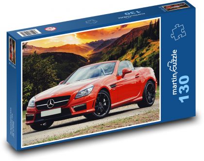 Červený Mercedes - auto - Puzzle 130 dielikov, rozmer 28,7x20 cm 