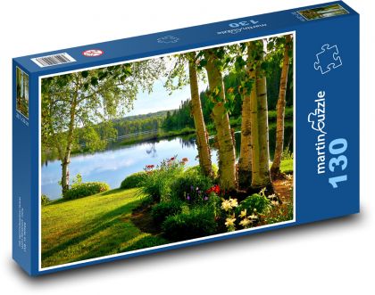 Kwiaty nad jeziorem - Puzzle 130 elementów, rozmiar 28,7x20 cm