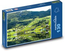 Vesnice u jezera - Fjordy Puzzle 130 - 28,7x20 cm