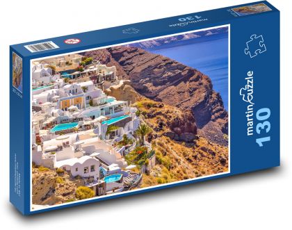 Domy s bazény Santorini, Řecko - puzzle 130 dílků