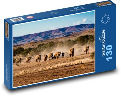 Stádo slonov v africkej savane - Puzzle 130 dielikov, rozmer 28,7x20 cm 