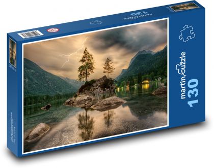 Jazero s ostrovčekom a stromami - Puzzle 130 dielikov, rozmer 28,7x20 cm 