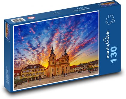 Kostel, západ slunce - Puzzle 130 dílků, rozměr 28,7x20 cm
