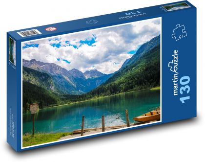 Horské jazero s tyrkysovo modrou vodou - Puzzle 130 dielikov, rozmer 28,7x20 cm 