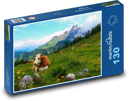 Alps, meadow, animals - Puzzle 130 pieces, size 28.7x20 cm 