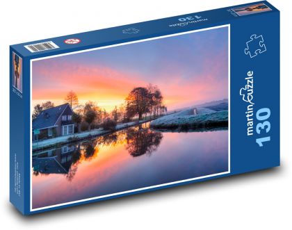 Wintermorgen am Fluss auf dem Land - Puzzle - 130 Teile