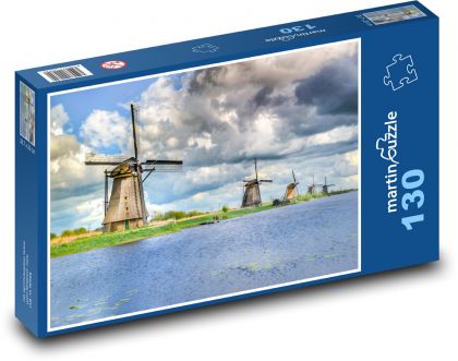 Holandsko - větrné mlýny - Puzzle 130 dílků, rozměr 28,7x20 cm