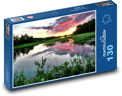 Příroda, jezero, západ slunce - Puzzle 130 dílků, rozměr 28,7x20 cm