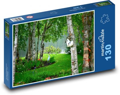 Pond between birches - Puzzle 130 pieces, size 28.7x20 cm 