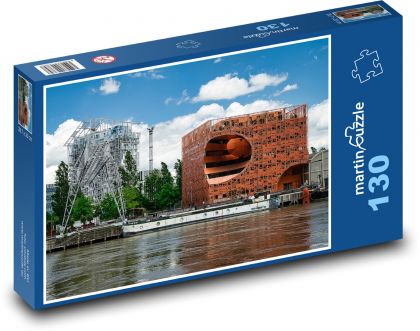 Nowoczesna architektura nad rzeką w Lyonie - Puzzle 130 elementów, rozmiar 28,7x20 cm