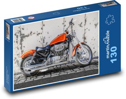Motocykl w stylu Orange Chopper - Puzzle 130 elementów, rozmiar 28,7x20 cm