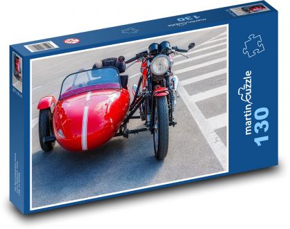 Motocykl - Sidecar - Puzzle 130 dílků, rozměr 28,7x20 cm