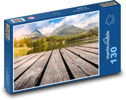 Jezioro górskie z drewnianym pomostem - Puzzle 130 elementów, rozmiar 28,7x20 cm