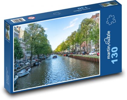 Stadtkanal mit Booten, Amsterdam - Puzzle - 130 Teile