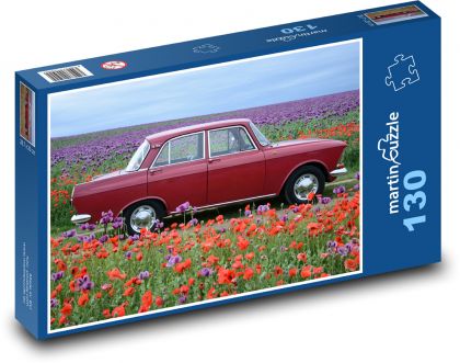 Červené retro auto - Puzzle 130 dielikov, rozmer 28,7x20 cm 