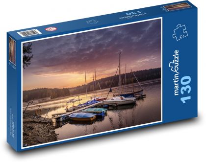 Západ slnka, prístav, lode - Puzzle 130 dielikov, rozmer 28,7x20 cm 