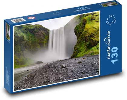 Waterfall, river, cliff - Puzzle 130 pieces, size 28.7x20 cm 