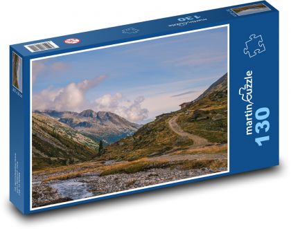 Krajobraz górski z drogą, Alpy - Puzzle 130 elementów, rozmiar 28,7x20 cm