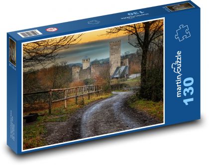 Jesień, droga, zamek - Puzzle 130 elementów, rozmiar 28,7x20 cm