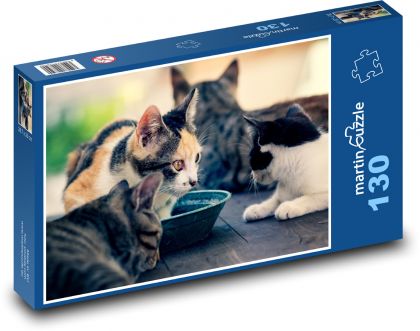 Koty - Puzzle 130 elementów, rozmiar 28,7x20 cm