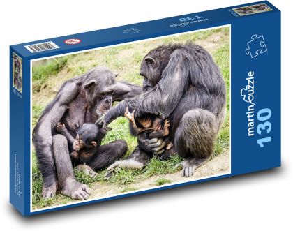 Schimpansen, Familie - Puzzle - 130 Teile