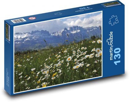 A mountain meadow scene. - Puzzle 130 pieces, size 28.7x20 cm 