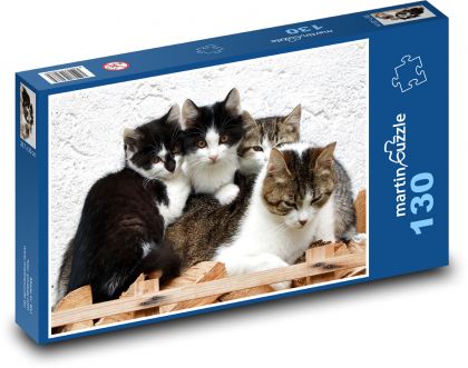 Mačka a mačiatka - Puzzle 130 dielikov, rozmer 28,7x20 cm 