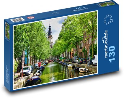 Amsterdam - kanał miejski - Puzzle 130 elementów, rozmiar 28,7x20 cm