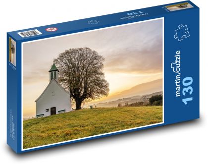 Sunset over the church - Puzzle 130 pieces, size 28.7x20 cm 