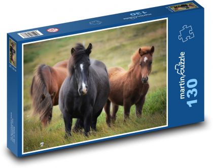 Koń islandzki, stado - Puzzle 130 elementów, rozmiar 28,7x20 cm