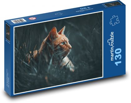 Cat - grass, rusty - Puzzle 130 pieces, size 28.7x20 cm 