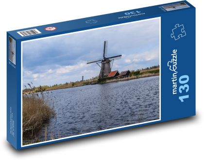 Nizozemsko - Kinderdijk, mlýn - Puzzle 130 dílků, rozměr 28,7x20 cm