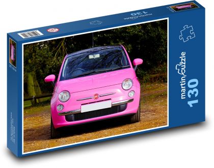 Auto - růžový Fiat 500 - Puzzle 130 dílků, rozměr 28,7x20 cm