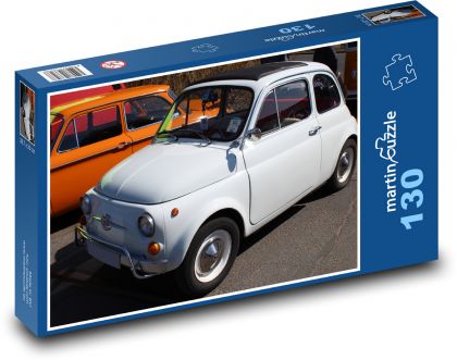 Bílé auto - veterán - puzzle 130 dílků
