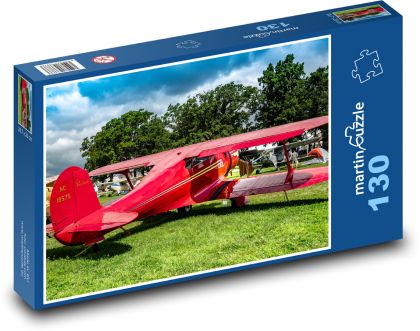 Letadlo - červený dvouplošník - Puzzle 130 dílků, rozměr 28,7x20 cm
