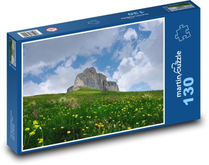 Blumenwiese - Blumen, Berge - Puzzle - 130 Teile