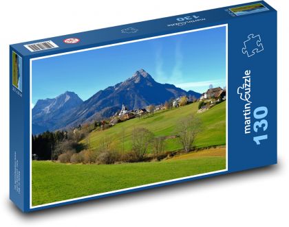 Alpská dedina - jesenná krajina - Puzzle 130 dielikov, rozmer 28,7x20 cm 