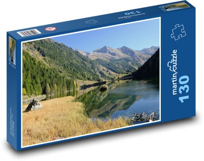 Podzimní krajina - hory, jezero - Puzzle 130 dílků, rozměr 28,7x20 cm