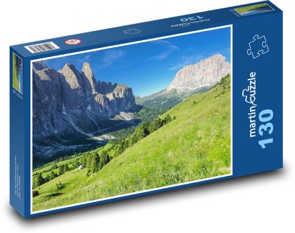 Alpy - louka, hory - Puzzle 130 dílků, rozměr 28,7x20 cm
