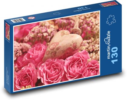 Srdce - růže, Valentýn - Puzzle 130 dílků, rozměr 28,7x20 cm