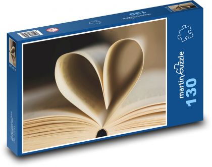 Kniha - srdce, papier - Puzzle 130 dielikov, rozmer 28,7x20 cm 