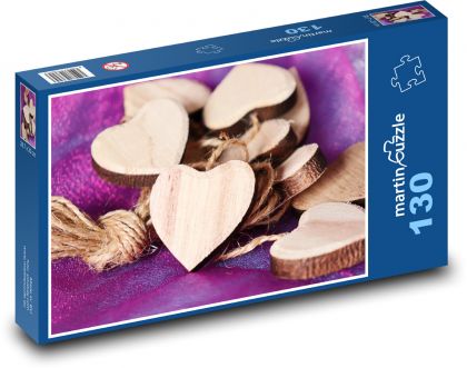 Srdce - dřevo, romantika - Puzzle 130 dílků, rozměr 28,7x20 cm