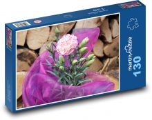 Karafiát - růžový, květina Puzzle 130 dílků - 28,7 x 20 cm