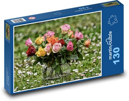 Růže - kytice, dárek - Puzzle 130 dílků, rozměr 28,7x20 cm