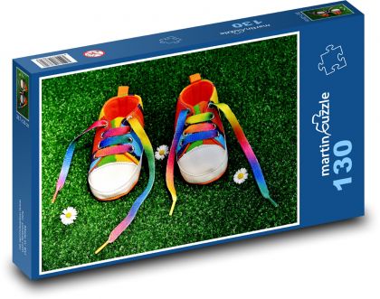 Duhové dětské boty - Puzzle 130 dílků, rozměr 28,7x20 cm