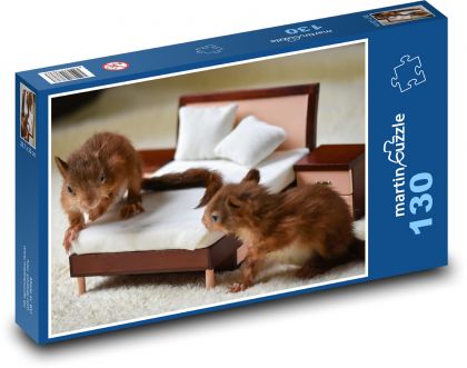 Wiewiórki - młode, zwierzęta - Puzzle 130 elementów, rozmiar 28,7x20 cm